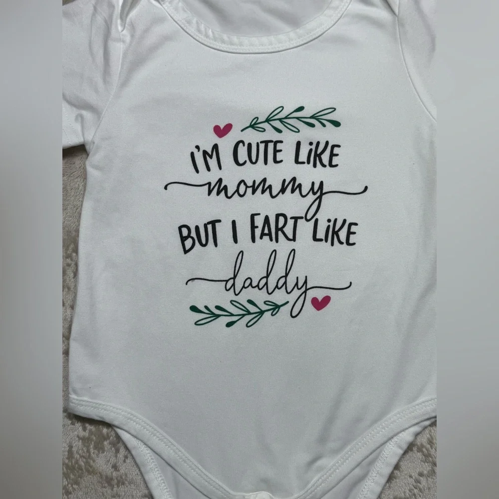 White Baby Onesie with Fun Print | 9-12M